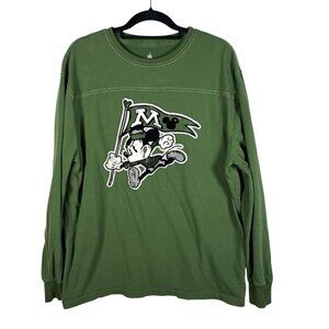 Disney Parks Mickey Green Varsity Doubled Sided Long Sleeve T-Shirt Mens Size XL